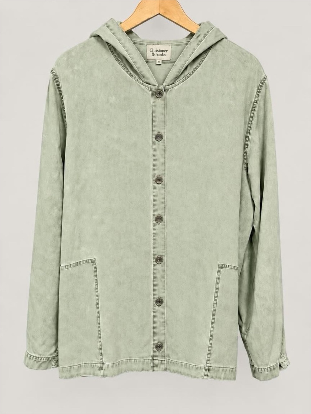Christopher & Banks Light Sage Hooded Button-Front Utility Jacket